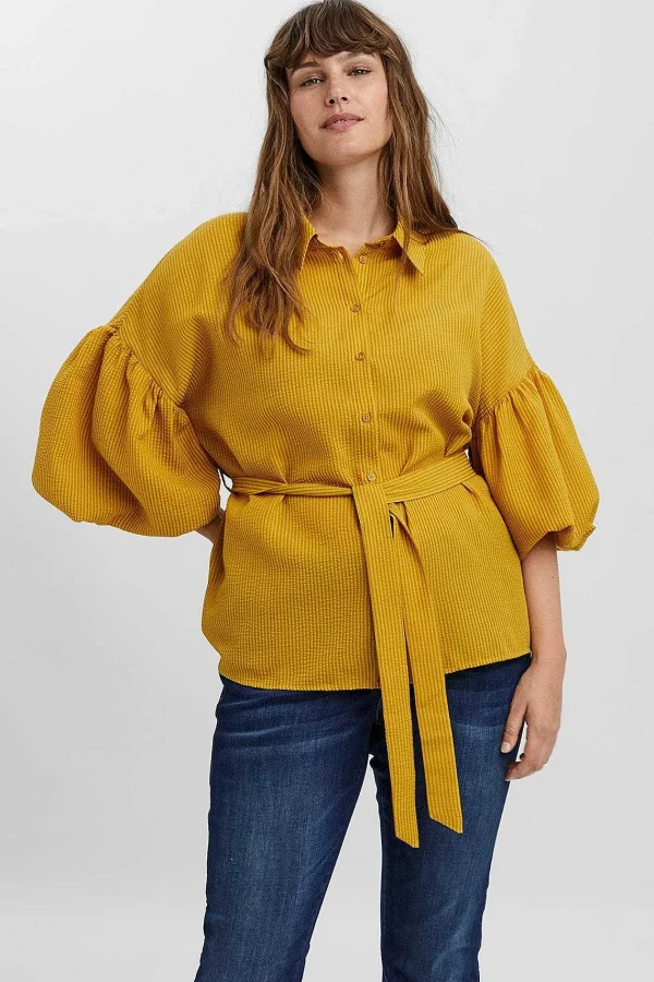 Vero Moda Curve Curve - 3/4 Length Sleeve Blouse In Gold*Women Tops & Blouses