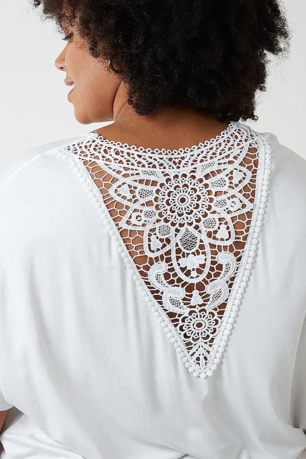 Nova of London Curve - Curve Medallion Lace Back Top In Ivory*Women Tops & Blouses