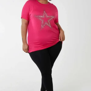 Nova of London Curve - Diamante Star Oversized Top In Pink*Women Tops & Blouses