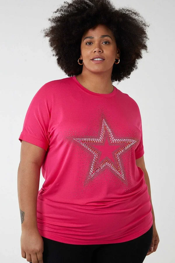 Nova of London Curve - Diamante Star Oversized Top In Pink*Women Tops & Blouses