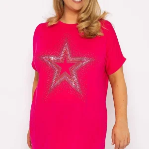 Nova of London Curve - Diamante Star Oversized Top In Pink*Women Tops & Blouses