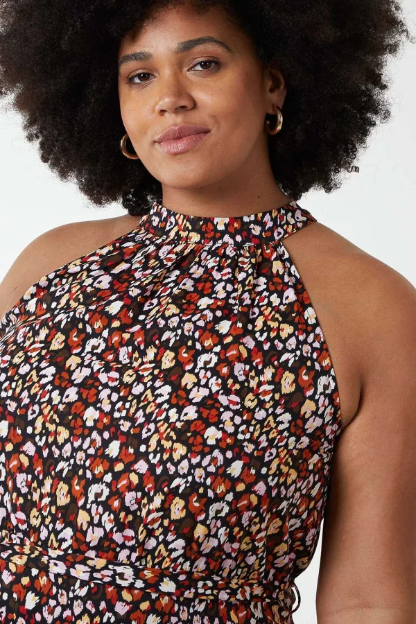 Nova of London Curve - Halter Neck Maxi Dress In Black Print*Women Dresses & Jumpsuits