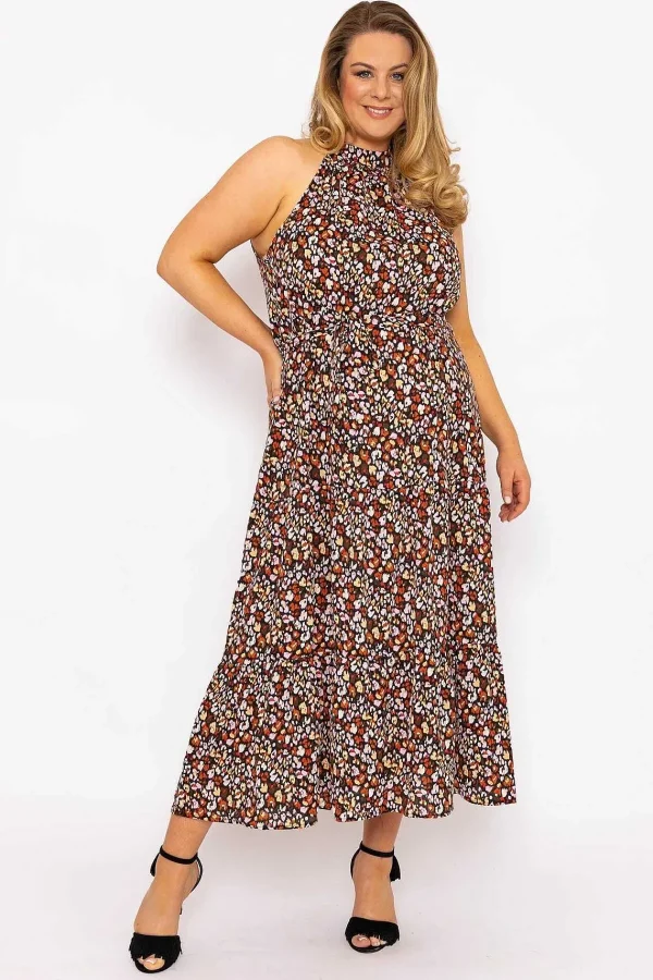 Nova of London Curve - Halter Neck Maxi Dress In Black Print*Women Dresses & Jumpsuits