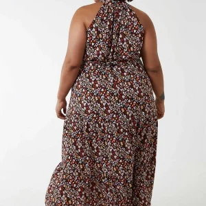 Nova of London Curve - Halter Neck Maxi Dress In Black Print*Women Dresses & Jumpsuits
