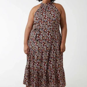 Nova of London Curve - Halter Neck Maxi Dress In Black Print*Women Dresses & Jumpsuits