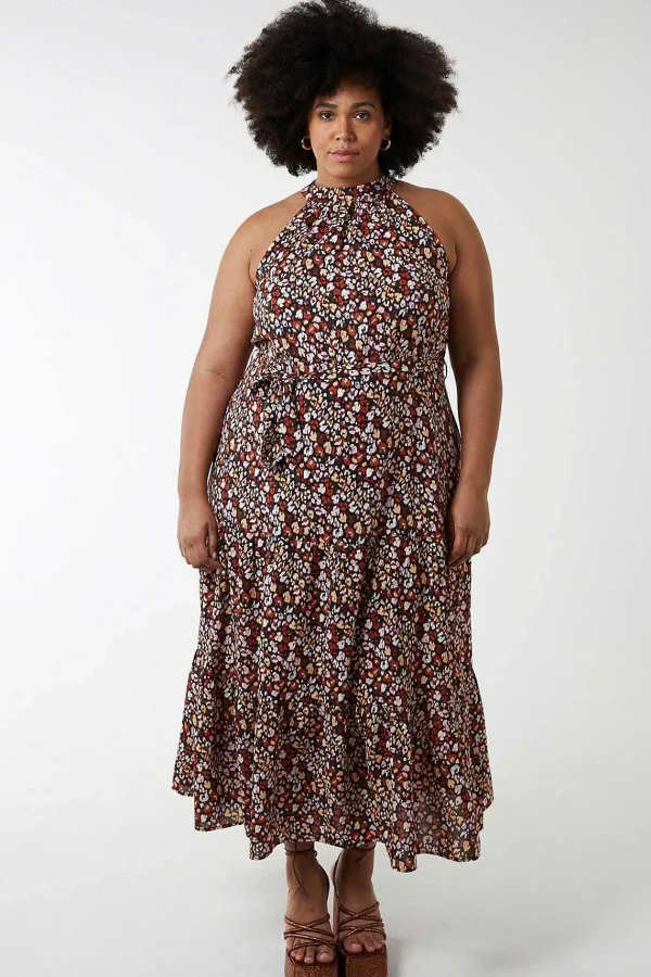 Nova of London Curve - Halter Neck Maxi Dress In Black Print*Women Dresses & Jumpsuits