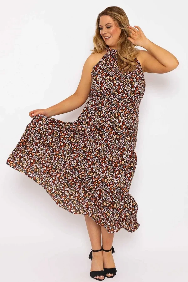 Nova of London Curve - Halter Neck Maxi Dress In Black Print*Women Dresses & Jumpsuits