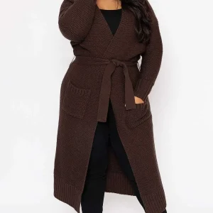 Vero Moda Curve Curve - Long Belted Cardigan In Brown*Women Jumpers & Cardigans