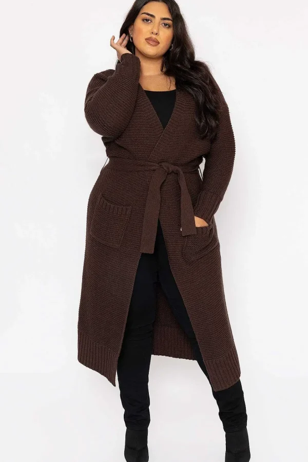 Vero Moda Curve Curve - Long Belted Cardigan In Brown*Women Jumpers & Cardigans