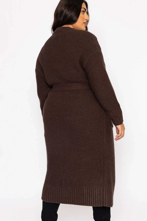 Vero Moda Curve Curve - Long Belted Cardigan In Brown*Women Jumpers & Cardigans