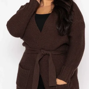 Vero Moda Curve Curve - Long Belted Cardigan In Brown*Women Jumpers & Cardigans