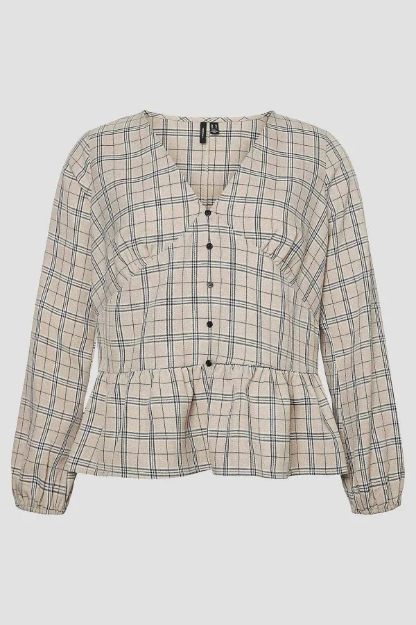 Vero Moda Curve Curve - Long Sleeve Blouse In Check*Women Tops & Blouses