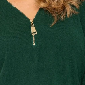 Nova of London Curve - Plain Zip Front Top In Green*Women Tops & Blouses