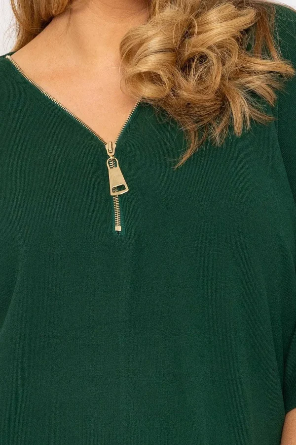 Nova of London Curve - Plain Zip Front Top In Green*Women Tops & Blouses