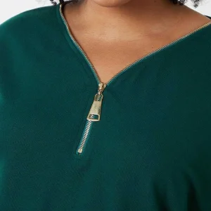 Nova of London Curve - Plain Zip Front Top In Green*Women Tops & Blouses