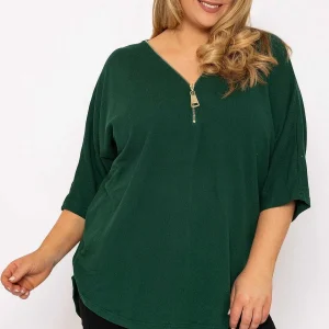 Nova of London Curve - Plain Zip Front Top In Green*Women Tops & Blouses