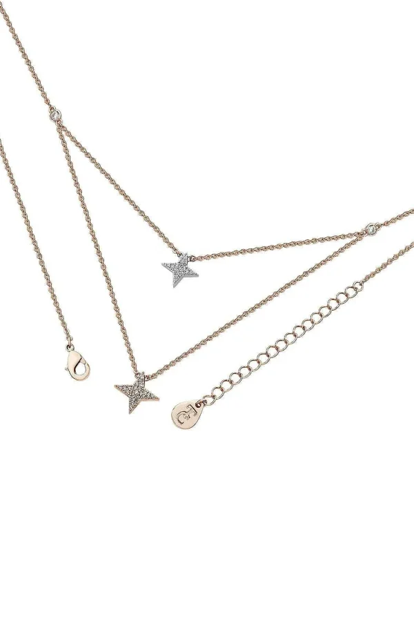 Tipperary Crystal Jewellery Double Floating Pave Star Necklace In Rose Gold* Boxed Gifts
