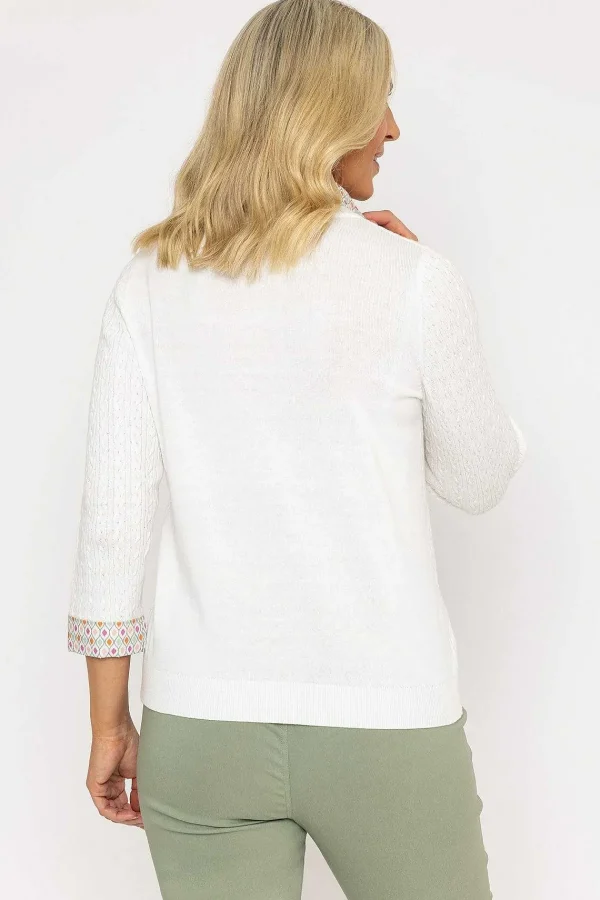 Voulez Vous Ecru Cable Knit Sweater With Shirt Collar & Cuffs*Women Tops & Blouses