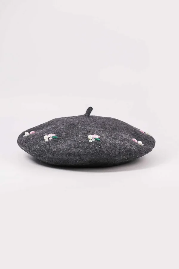 SOUL Accessories Embellished Wool Blend Beret In Grey* Hats