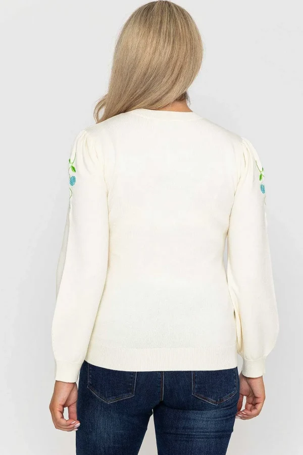 Kelly & Grace Weekend Embroidered Sleeve Knit In Ecru*Women Jumpers & Cardigans