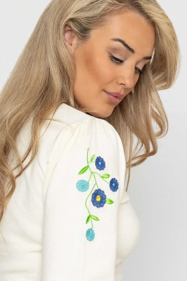 Kelly & Grace Weekend Embroidered Sleeve Knit In Ecru*Women Jumpers & Cardigans
