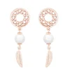 Tipperary Crystal Jewellery Feather & Pearl Boho Earrings In Rose Gold* Earrings