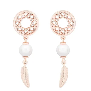Tipperary Crystal Jewellery Feather & Pearl Boho Earrings In Rose Gold* Earrings