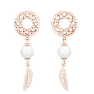 Tipperary Crystal Jewellery Feather & Pearl Boho Earrings In Rose Gold* Earrings