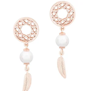 Tipperary Crystal Jewellery Feather & Pearl Boho Earrings In Rose Gold* Earrings