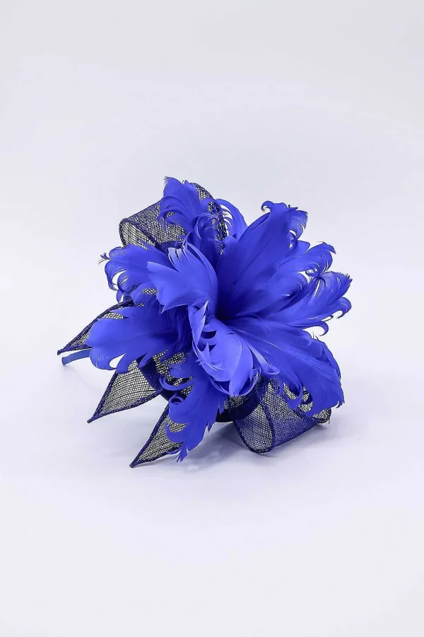 SOUL Accessories Feather And Flower Fascinator In Cobalt* Fascinators