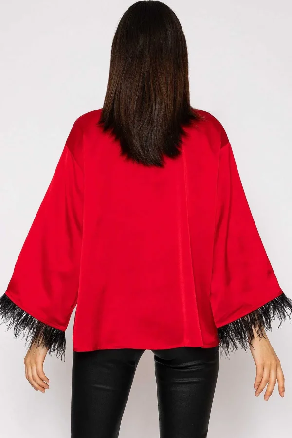 Pala D'oro Feather Cuff Shirt In Red*Women Tops & Blouses
