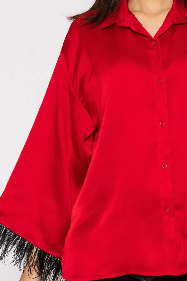 Pala D'oro Feather Cuff Shirt In Red*Women Tops & Blouses