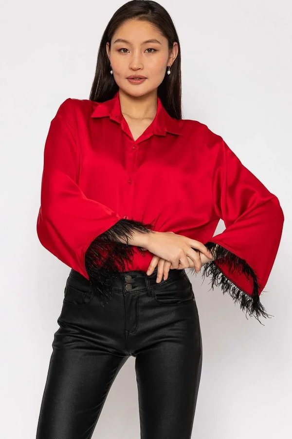 Pala D'oro Feather Cuff Shirt In Red*Women Tops & Blouses