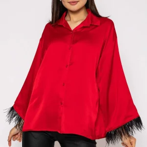 Pala D'oro Feather Cuff Shirt In Red*Women Tops & Blouses