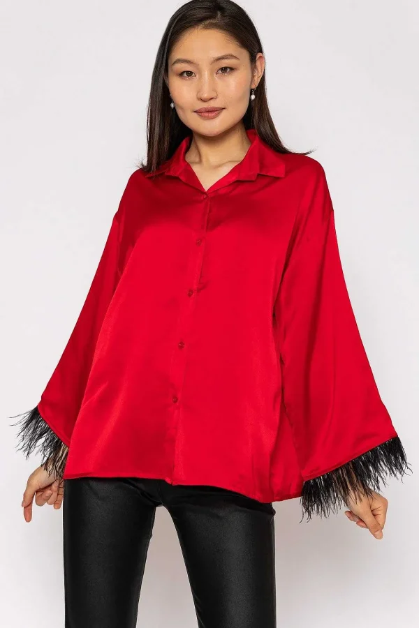 Pala D'oro Feather Cuff Shirt In Red*Women Tops & Blouses
