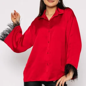 Pala D'oro Feather Cuff Shirt In Red*Women Tops & Blouses