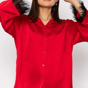 Pala D'oro Feather Cuff Shirt In Red*Women Tops & Blouses