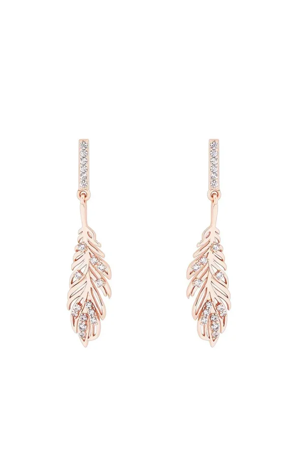 Tipperary Crystal Jewellery Feather Drop Earrings In Rose Gold* Earrings
