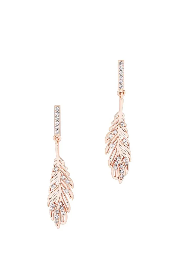 Tipperary Crystal Jewellery Feather Drop Earrings In Rose Gold* Earrings