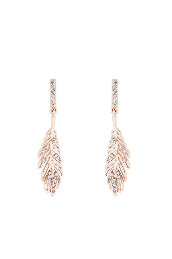 Tipperary Crystal Jewellery Feather Drop Earrings In Rose Gold* Earrings