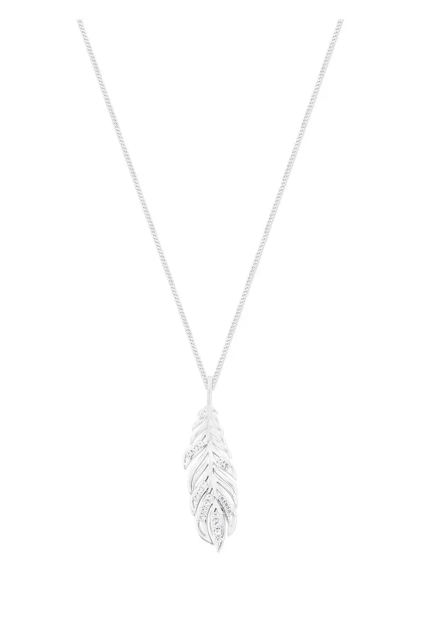 Tipperary Crystal Jewellery Feather Pendant In Silver* Necklaces