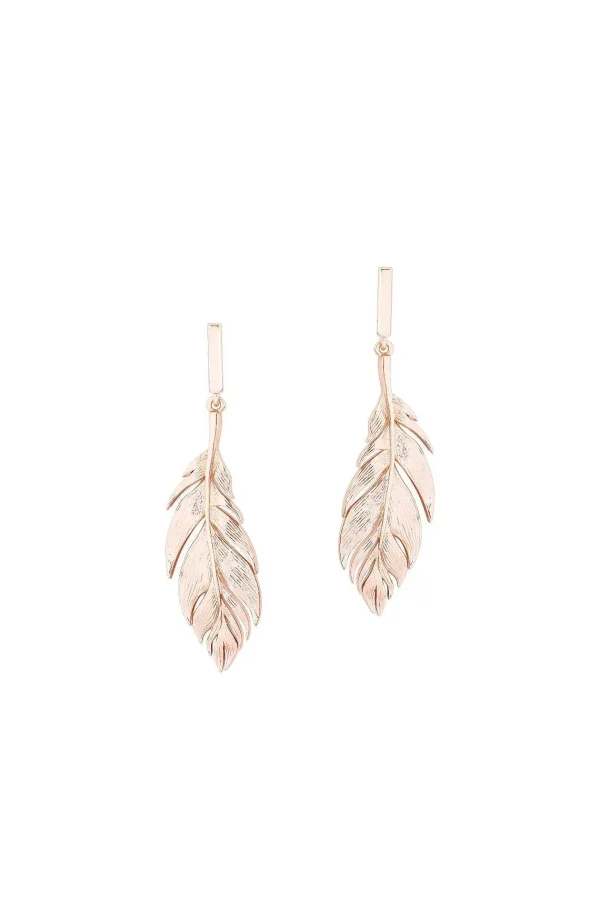 Tipperary Crystal Jewellery Feather Simple Drop Earrings In Rose Gold* Earrings
