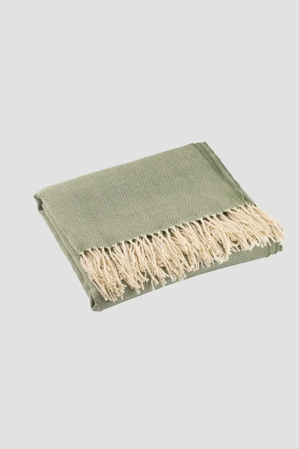 Galway Crystal Forest Green Herringbone Throw* Homeware