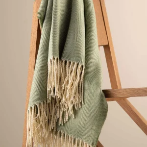 Galway Crystal Forest Green Herringbone Throw* Homeware