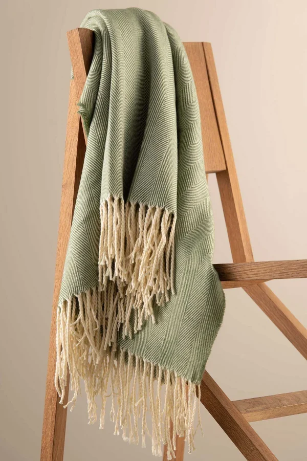 Galway Crystal Forest Green Herringbone Throw* Homeware