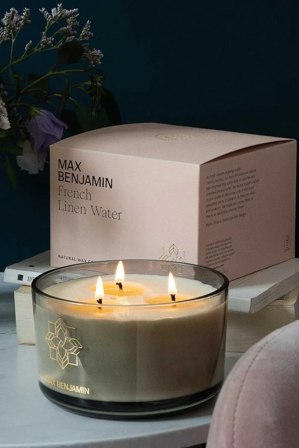 Max Benjamin French Linen 3 Wick Luxury Candle* Homeware