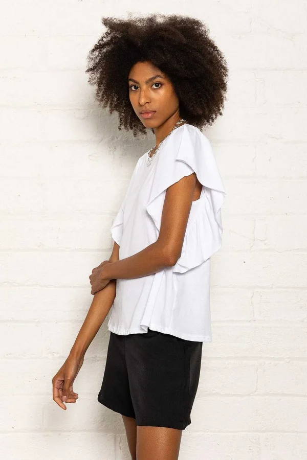 Pala D'oro Sport Frill Sleeve T-Shirt In White*Women Tops & Blouses