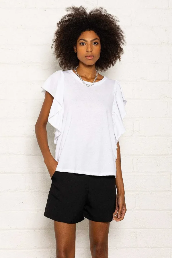 Pala D'oro Sport Frill Sleeve T-Shirt In White*Women Tops & Blouses