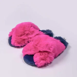 Cherish Accessories Fuschia Faux Fur Contrast Slippers*Women Nightwear