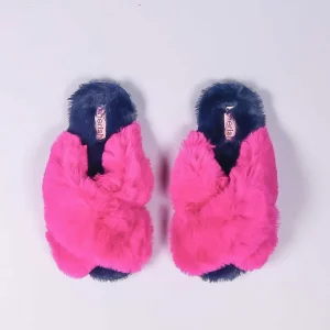 Cherish Accessories Fuschia Faux Fur Contrast Slippers*Women Nightwear